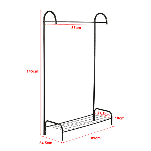 Stand Appendiabiti 'Vallø' Organizzatore con Barra Porta Abiti e Piano a Rete Allestimento per Guardaroba Teatro Negozio di Abbigliamento - Struttura in Metallo - Nero [en.casa] 