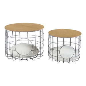 Set 'Haapajärvi' di 2 Tavolini Bassi a Forma di Cestello in Misure Diverse 2 Tavolini con Piano Rimovibile Base in Metallo con Cuscini Cucce per Gatti e Cagnolini [en.casa] 