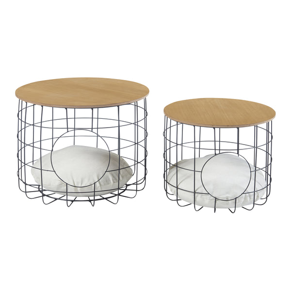 Set 'Haapajärvi' di 2 Tavolini Bassi a Forma di Cestello in Misure Diverse 2 Tavolini con Piano Rimovibile Base in Metallo con Cuscini Cucce per Gatti e Cagnolini [en.casa] 