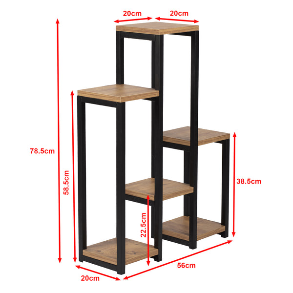 Scaffale Portapiante Rosenholm con 6 Ripiani - Nero / Effetto Legno [en.casa]