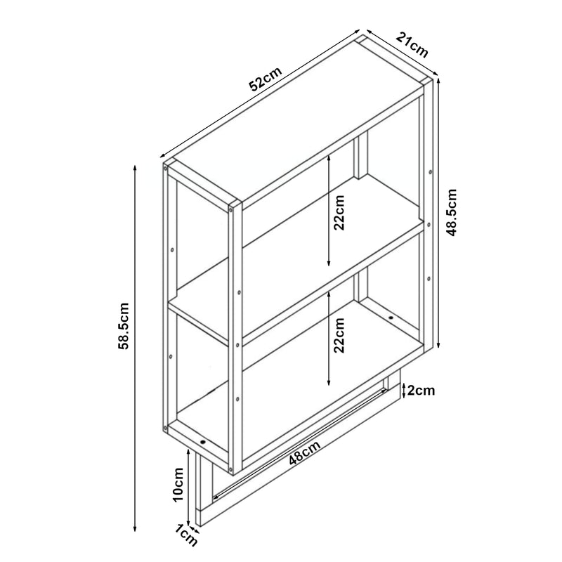 Schizzo in scala Scaffale da Parete Östra con Portasalviette 58,5 x 52 x 21 cm Bambù Naturale [en.casa] 