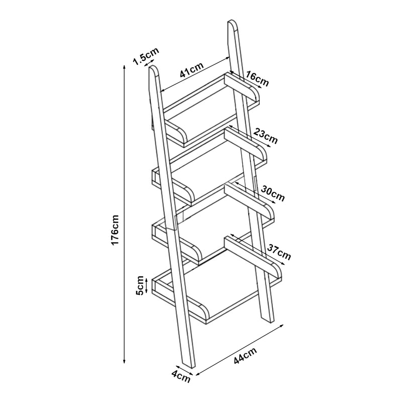 Schizzo in scala Scaffale da Terra Göinge a Forma di Scaletta 176 x 44 cm Bambù Naturale [en.casa]