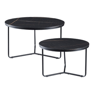 Set Poxdorf di 2 Tavolini Sovrapponibili Piano Rotondo Effetto Marmo Nero [en.casa]