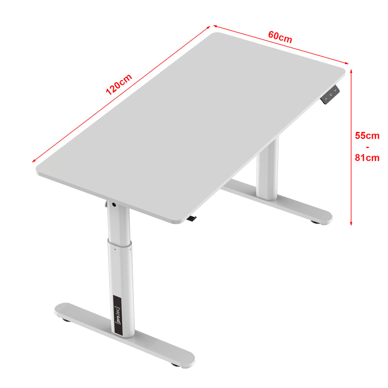 Croquis coté Bureau électrique à hauteur réglable pour enfants Ringe 120 x 60 cm blanc [pro.tec]