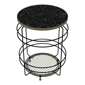 Table d'appoint Padasjoki avec panier de rangement 55 x 40 cm effet marbre noir or [en.casa]
