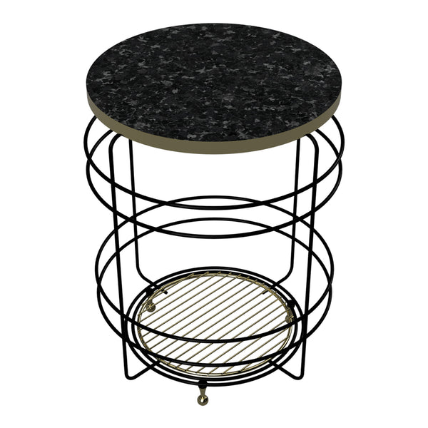 Table d'appoint Padasjoki avec panier de rangement 55 x 40 cm effet marbre noir or [en.casa]