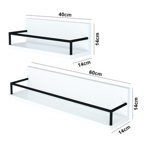 Lot de 2 étagères murales Grue de tailles différentes panneau de particules acier blanc noir [en.casa]