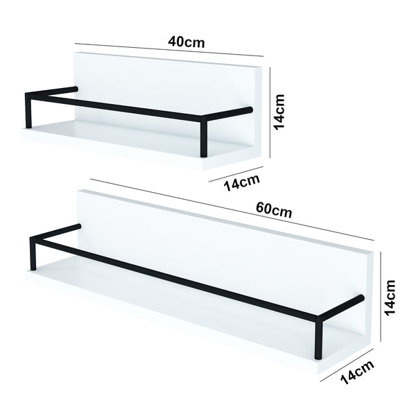 Lot de 2 étagères murales Grue de tailles différentes panneau de particules acier blanc noir [en.casa]