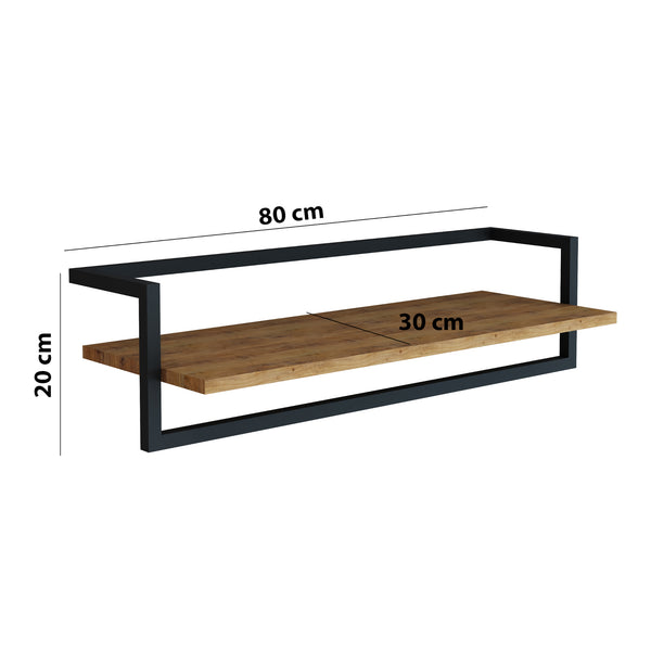 Barra Appendiabiti da Muro Evje con Piano di Appoggio 80 x 30 x 20 cm Effetto Legno / Nero [en.casa] 