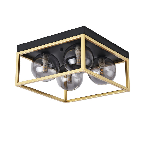 Plafonnier Widnes avec 4 douille G9 métal verre 15 x 28 x 28 cm noir or lux.pro