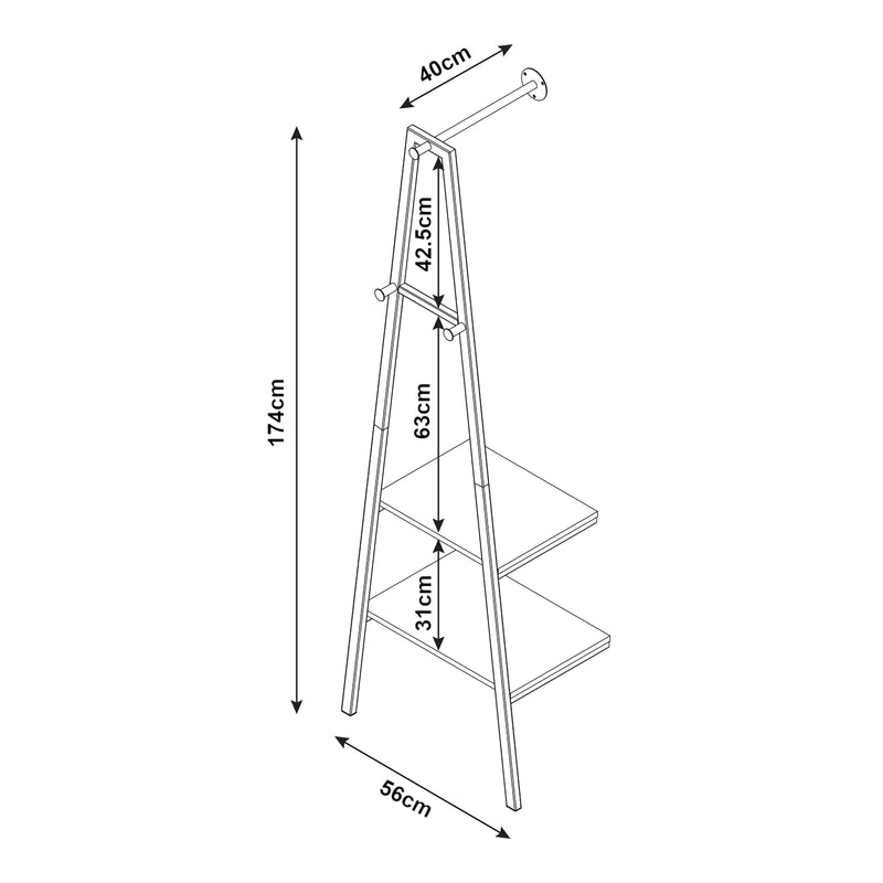 Maßskizze Wandgarderobe Bjørnafjorden Stahl Schwarz / Walnuss-Optik [en.casa]