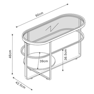 Table basse Kumla avec plateau ovale et étagère métal verre trempé 90 x 43 x 46 cm noir [en.casa]