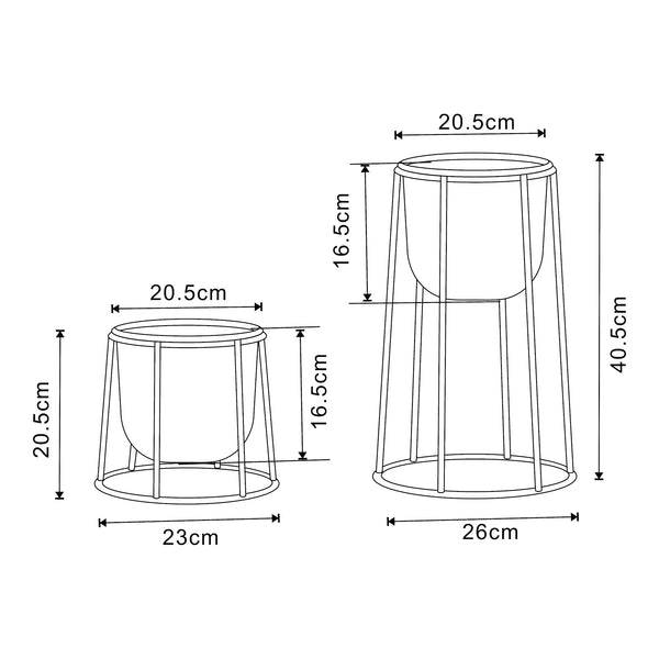 Set de 2 porte-plantes Nesseby de tailles variées avec cache-pots métal noir [en.casa]