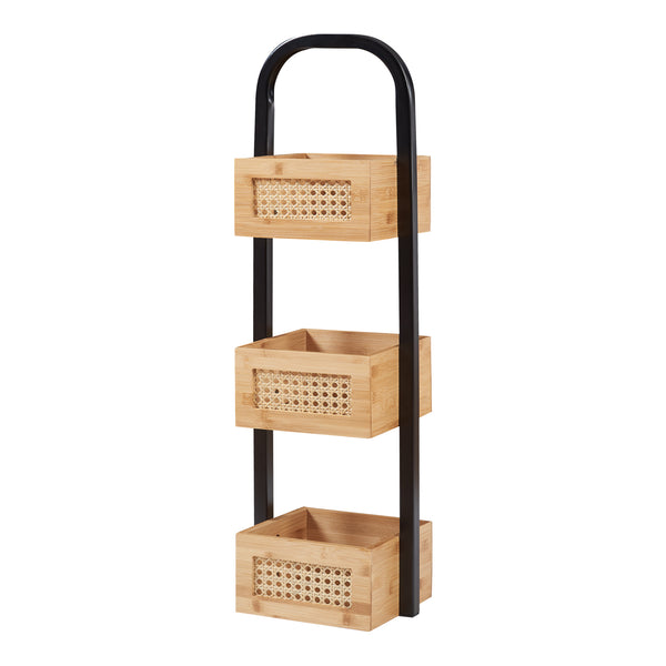 Badezimmerregal Tervola 73x23x19 cm Schwarz/Bambus [en.casa]