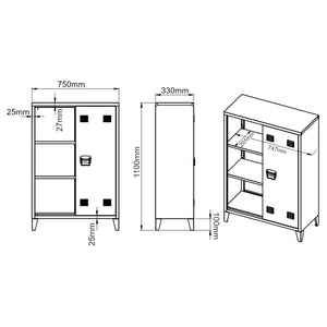 Casier de bureau métallique Oripää à 2 portes 110 x 75 x 33 cm camel [en.casa]