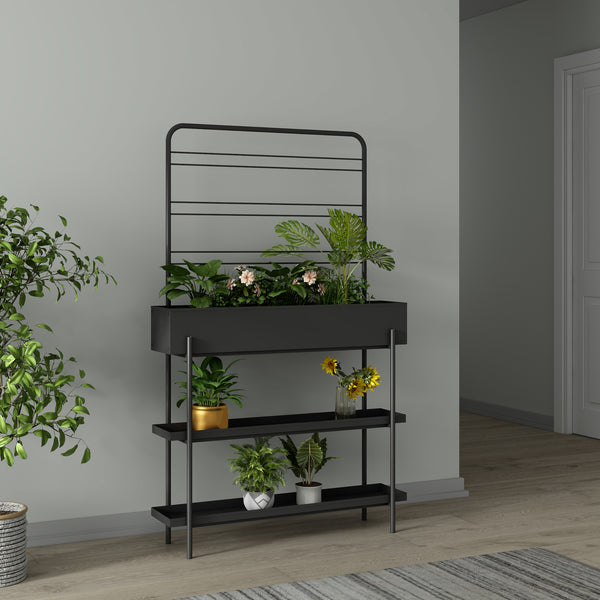 Porte-plantes surélevé Jaalsmeer avec étagère 154 x 96 x 24 cm noir casa.pro