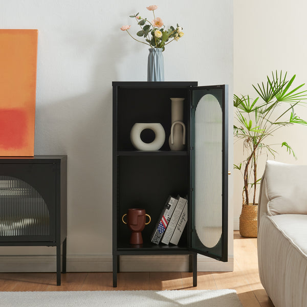Armadietto a Vetrata Karlskrona in Acciaio 102x43x40 cm Nero [en.casa] 