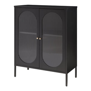 Buffet Karlskrona acier verre 102 x 80 x 40 cm noir [en.casa]

