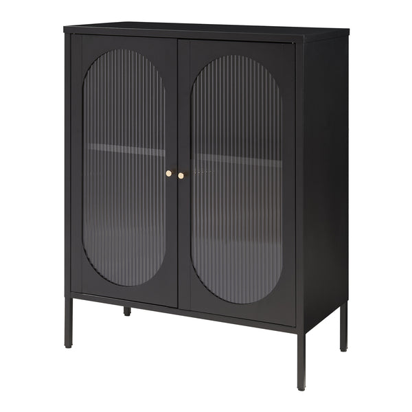 Buffet Karlskrona acier verre 102 x 80 x 40 cm noir [en.casa]

