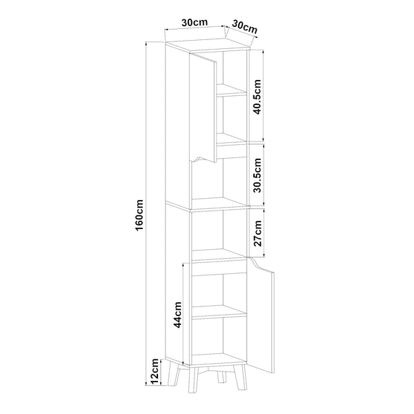Hochschrank Overath 160x30x30cm Grau [en.casa]