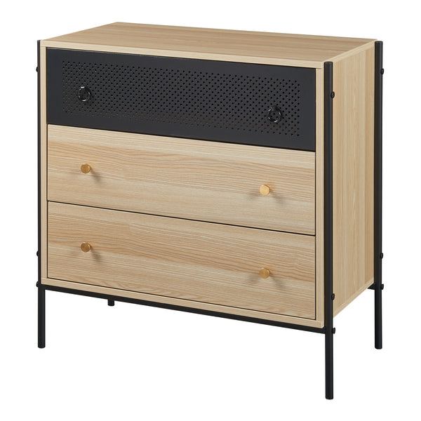 Kommode Tysnes mit 3 Schubladen 80x80x40 cm Eiche/Schwarz [en.casa]