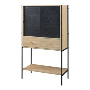 Credenza Tysnes con Scomparti Chiusi e Cassetti 140 x 80 x 40 cm - Effetto Rovere / Nero [en.casa]