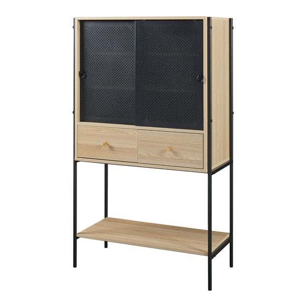 Credenza Tysnes con Scomparti Chiusi e Cassetti 140 x 80 x 40 cm - Effetto Rovere / Nero [en.casa]