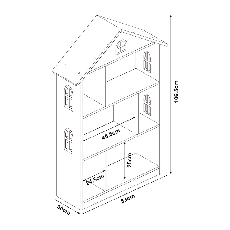 Schizzo in scala Libreria Vipsali per Cameretta a Forma di Casa 107 x 83 x 30 cm [en.casa]
