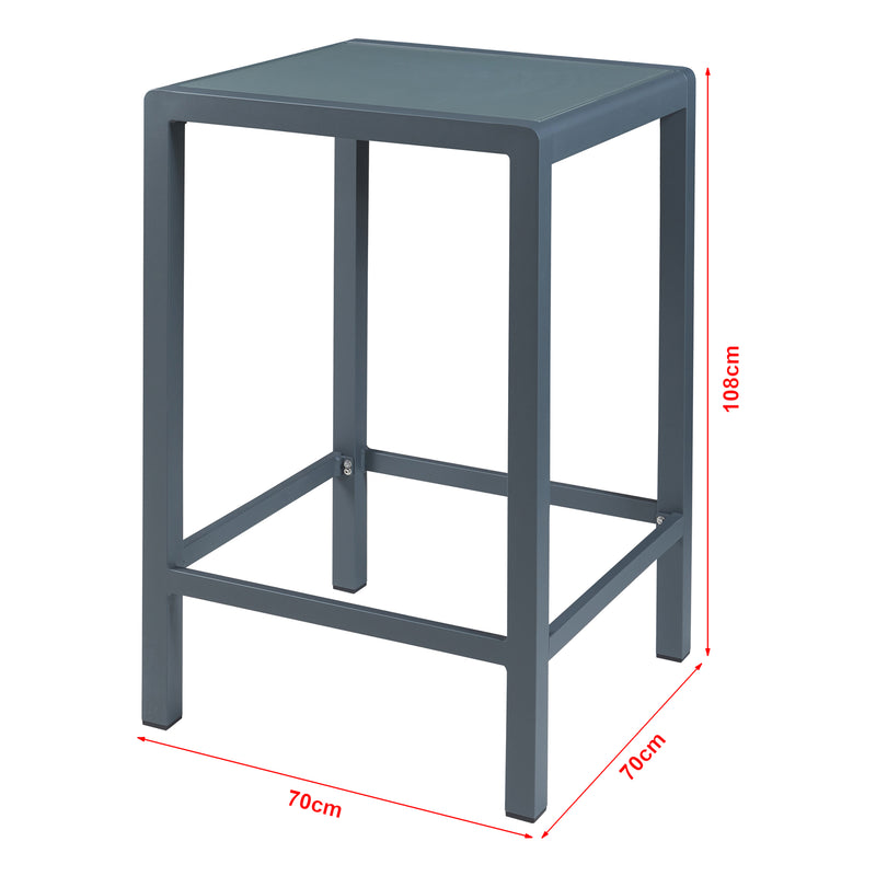 Croquis coté Table haute de jardin Avise verre trempé 108 x 70 x 70 cm anthracite casa.pro