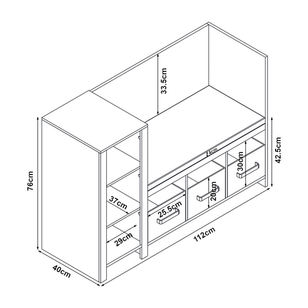 Scaffale per Cameretta Høylandet con Panca Scomparti e Scatole 76 x 112 x 40 cm [en.casa]