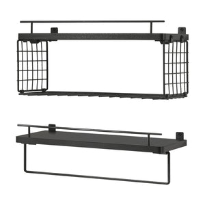 Set di 2 Mensole Vik con Porta Asciugamani e Scomparto Aperto - Nero [en.casa]