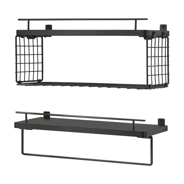 Set di 2 Mensole Vik con Porta Asciugamani e Scomparto Aperto - Nero [en.casa]