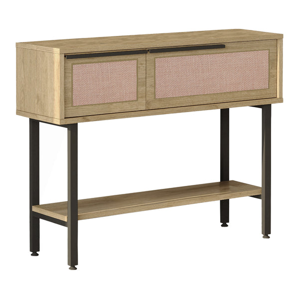Table console Kvænangen 100 x 30 x 76 cm effet chêne aspect rotin noir [en.casa]