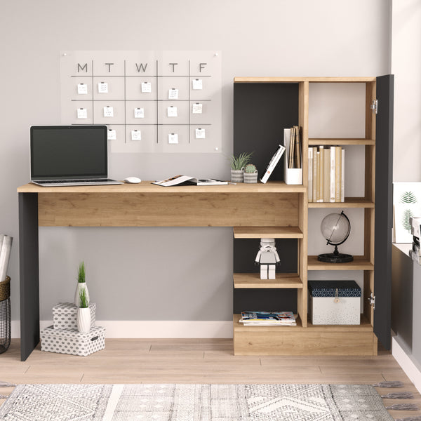 Bureau Varhalo avec armoire intégrée 120 x 153 x 40 cm effet chêne anthracite [en.casa]