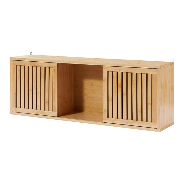 Armadietto da Parete Ypäjä con Ante Scorrevoli 93x20x33 cm Bambù Naturale [en.casa] 