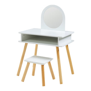 Set Ovanåker di Tavolo da Trucco e Sgabello per Cameretta - Bianco/Naturale [en.casa]