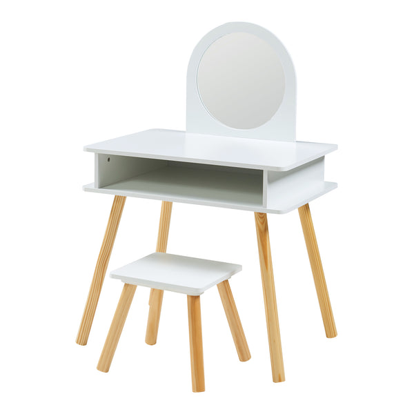Set Ovanåker di Tavolo da Trucco e Sgabello per Cameretta - Bianco/Naturale [en.casa]