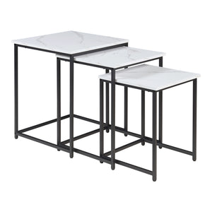 Lot de 3 tables basses gigognes Trollhättan noir effet marbre blanc [en.casa]