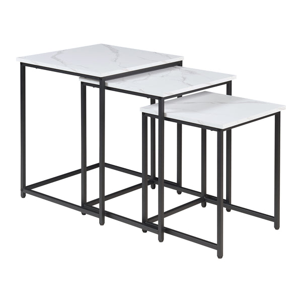Lot de 3 tables basses gigognes Trollhättan noir effet marbre blanc [en.casa]