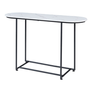 Tavolo a Consolle Nordfron con Piano Ellittico 120 x 40 x 75 cm - Effetto Marmo Bianco [en.casa]