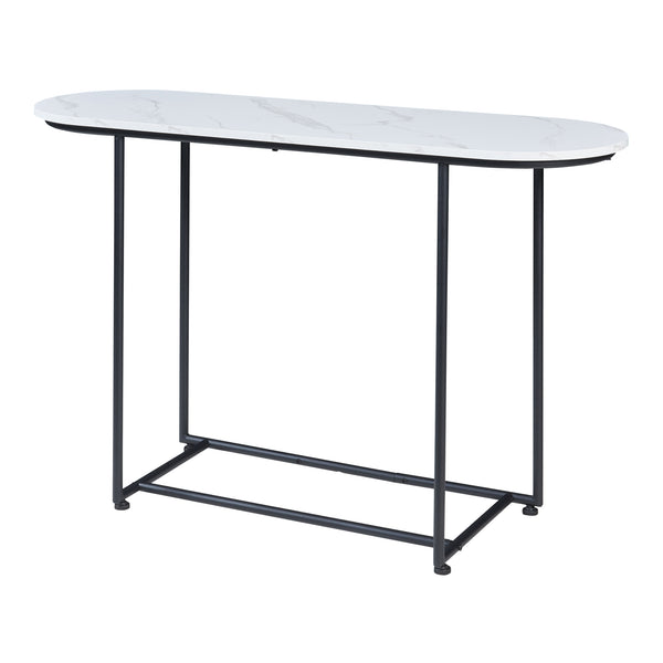 Tavolo a Consolle Nordfron con Piano Ellittico 120 x 40 x 75 cm - Effetto Marmo Bianco [en.casa]