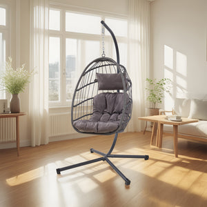 Hängesessel Edeng mit Gestell 196x110x95 cm Grau [en.casa]