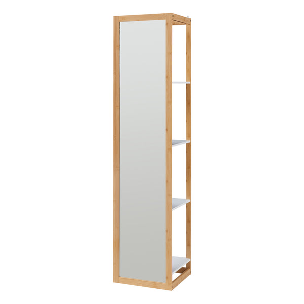 Scaffale da Terra AS con Specchio Frontale a Figura Intera 170x40x35 cm Naturale/Bianco [en.casa]
