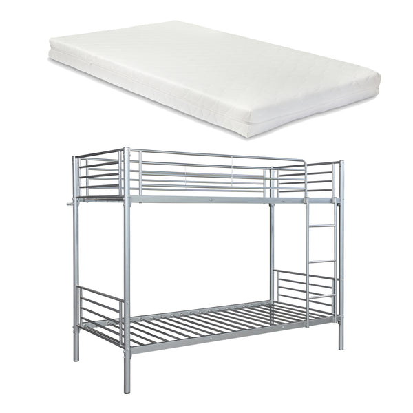 Metall-Etagenbett Soppsar mit 2 Matratzen 200x90 cm Silber [en.casa]