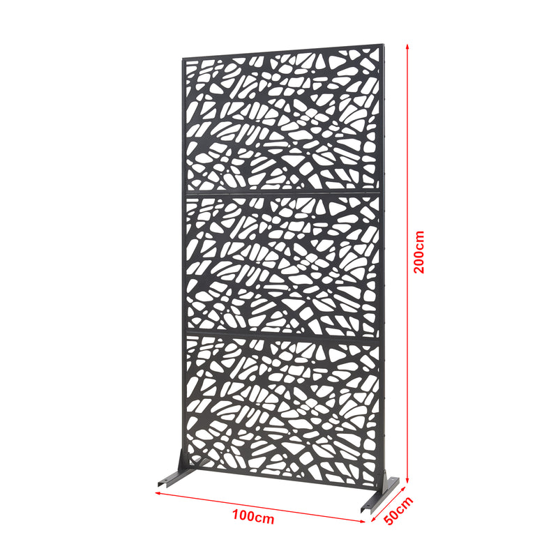 Croquis coté Cloison de séparation Poskind acier 200 x 100 x 50 cm noir casa.pro 
