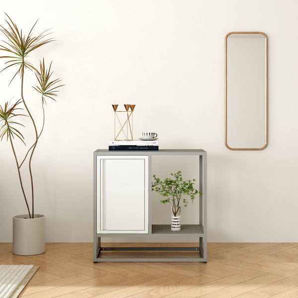 Credenza Burlöv in Acciaio Mobile Contenitore Basso 70x72x35 cm Grigio / Bianco [en.casa] 