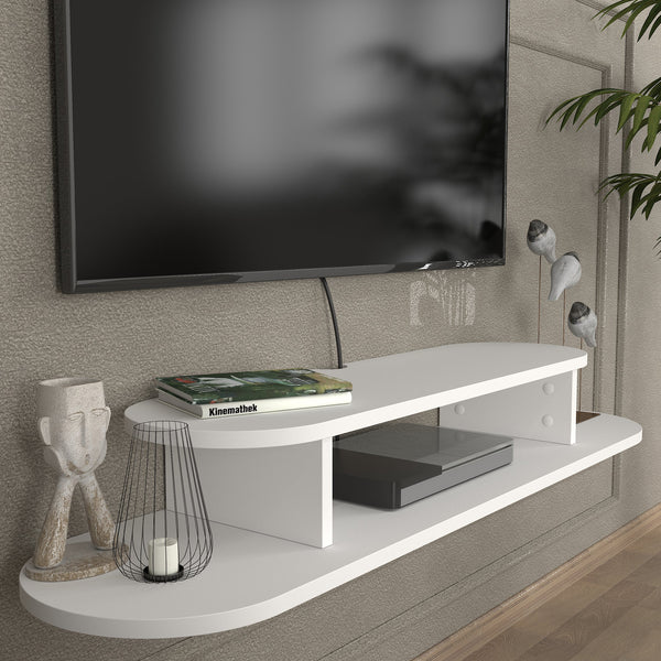 Mobile Porta TV Targema da Parete a Forma Ellittica 120 x 30 x 16 cm - Bianco [en.casa]