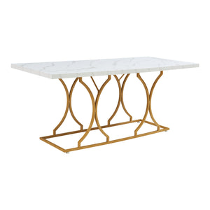 Tavolo da Pranzo Foga 180x80x75 cm Effetto Marmo Bianco / Oro [en.casa] 