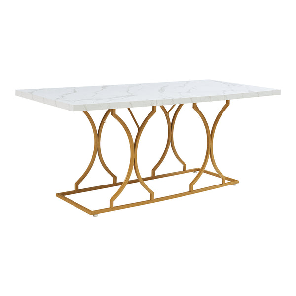 Tavolo da Pranzo Foga 180x80x75 cm Effetto Marmo Bianco / Oro [en.casa] 