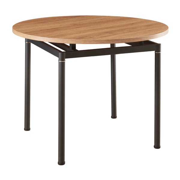 Set da Pranzo Hemnes Tavolo Rotondo Ø100 cm Effetto Rovere e 4 Sedie Tessuto Beige [en.casa]